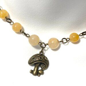 Genuine Yellow Aventurine Short Necklace,Bronze Round Mushroom +Natural Gemstone